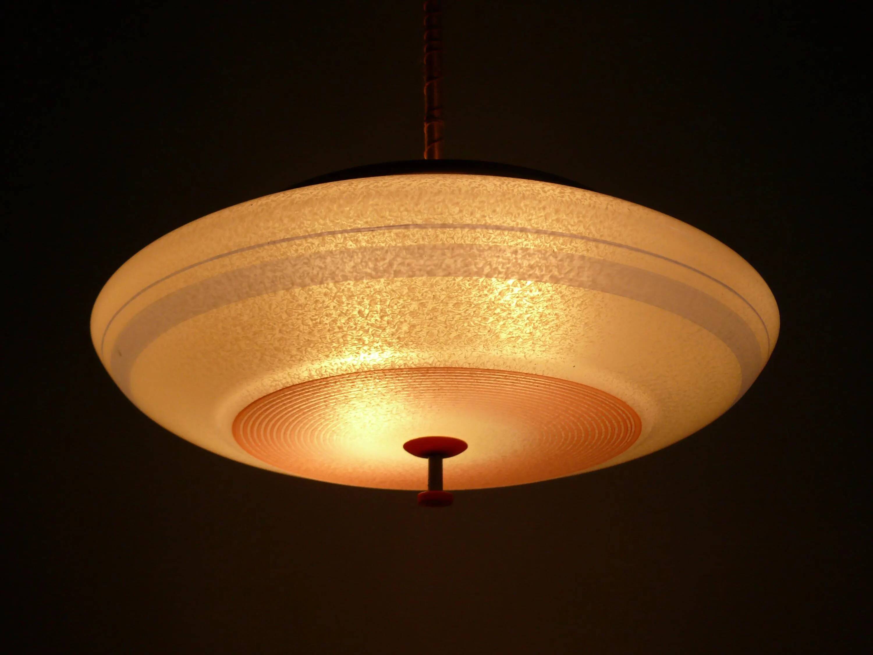Suspension Art Déco en laiton blanc et verre - années 1930-1950