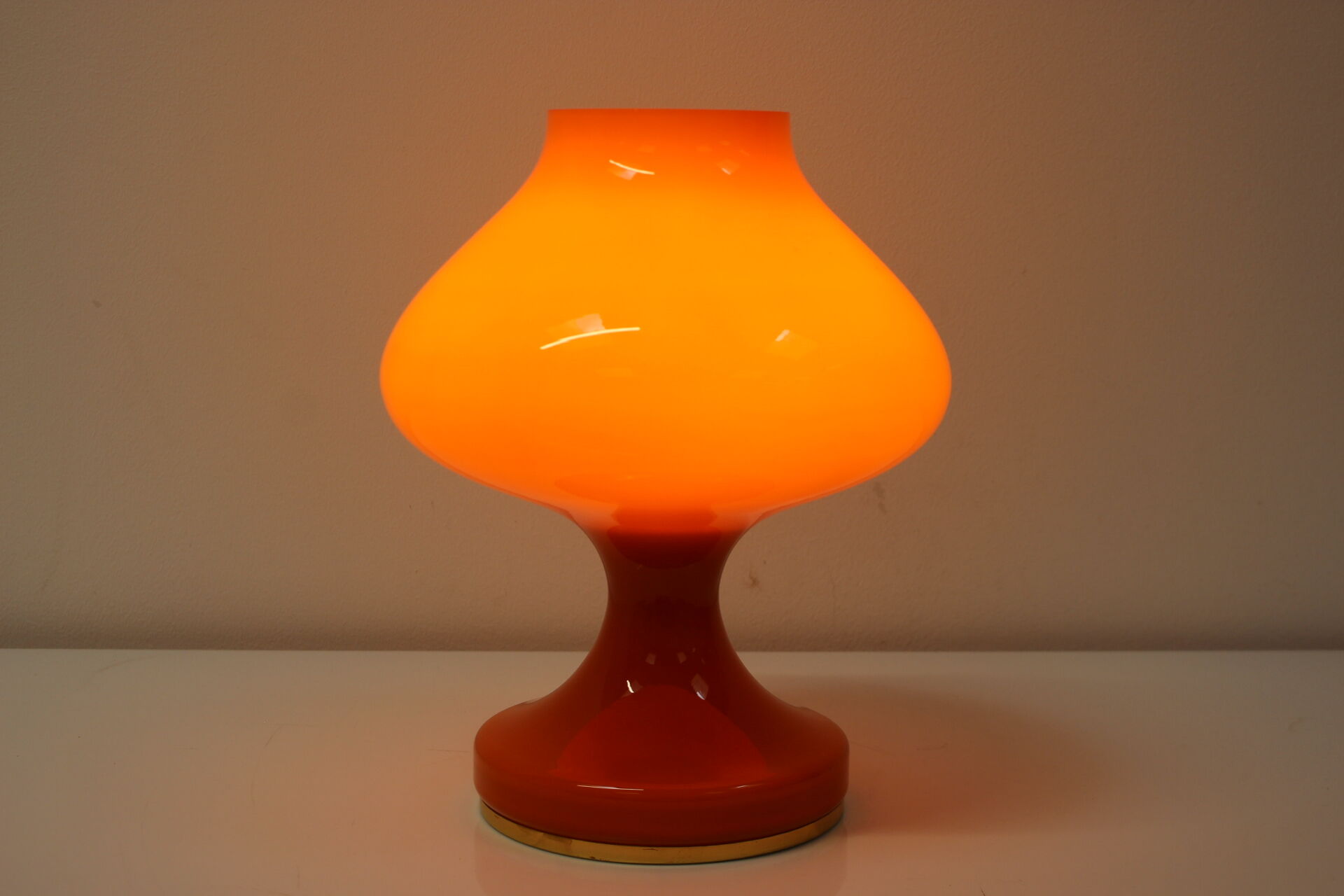 All Glass Orange Table Lamp by Valasske Mezirici, 1970s