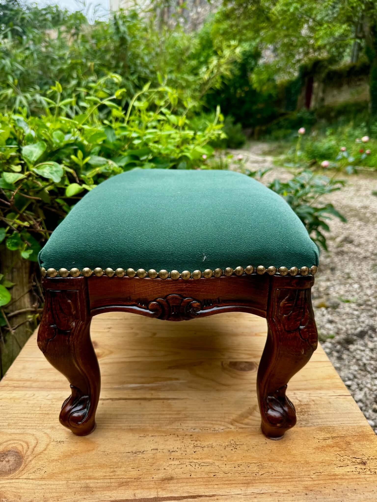 Louis XV style footrest in green velvet