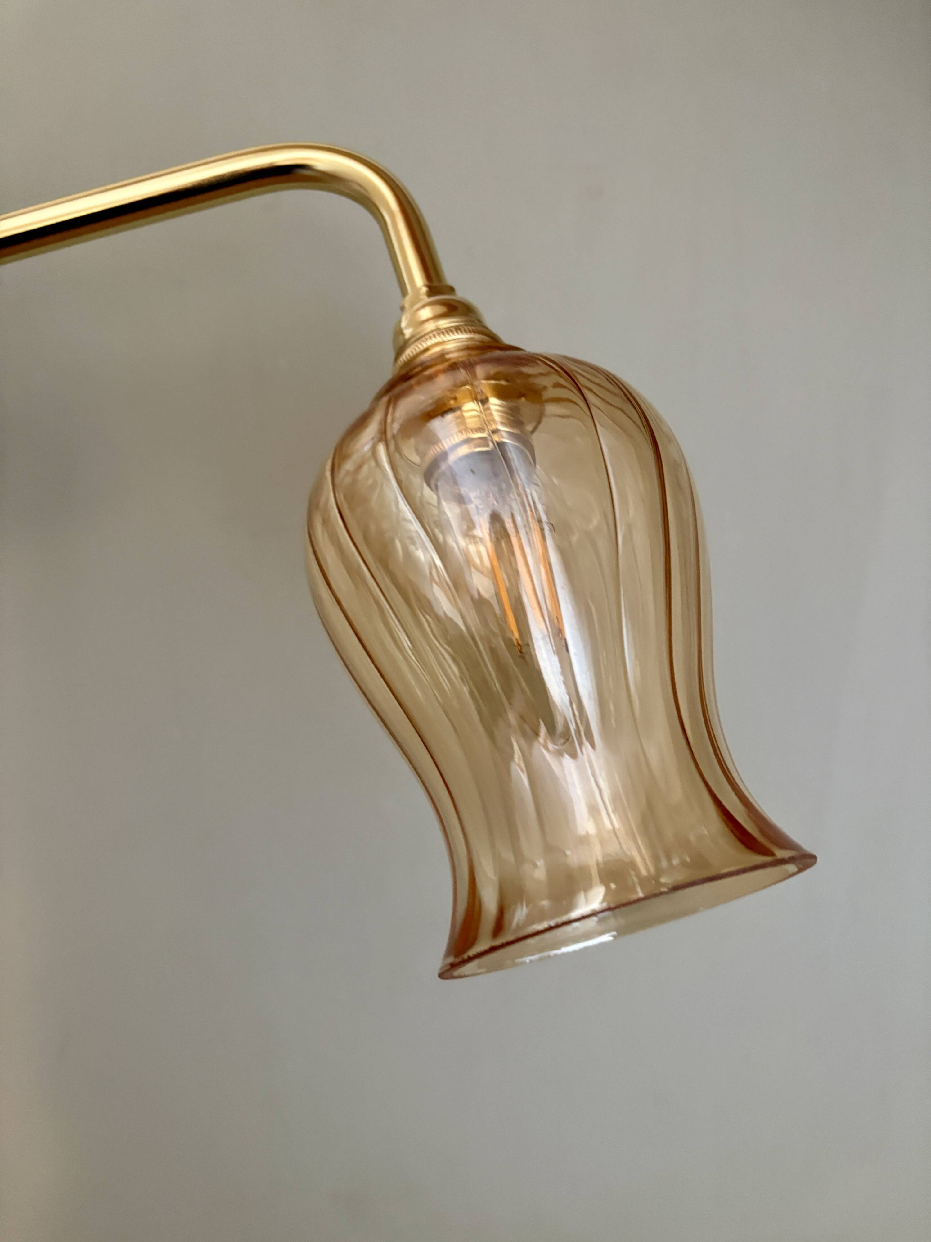 Vintage tulip angled wall light in amber glass