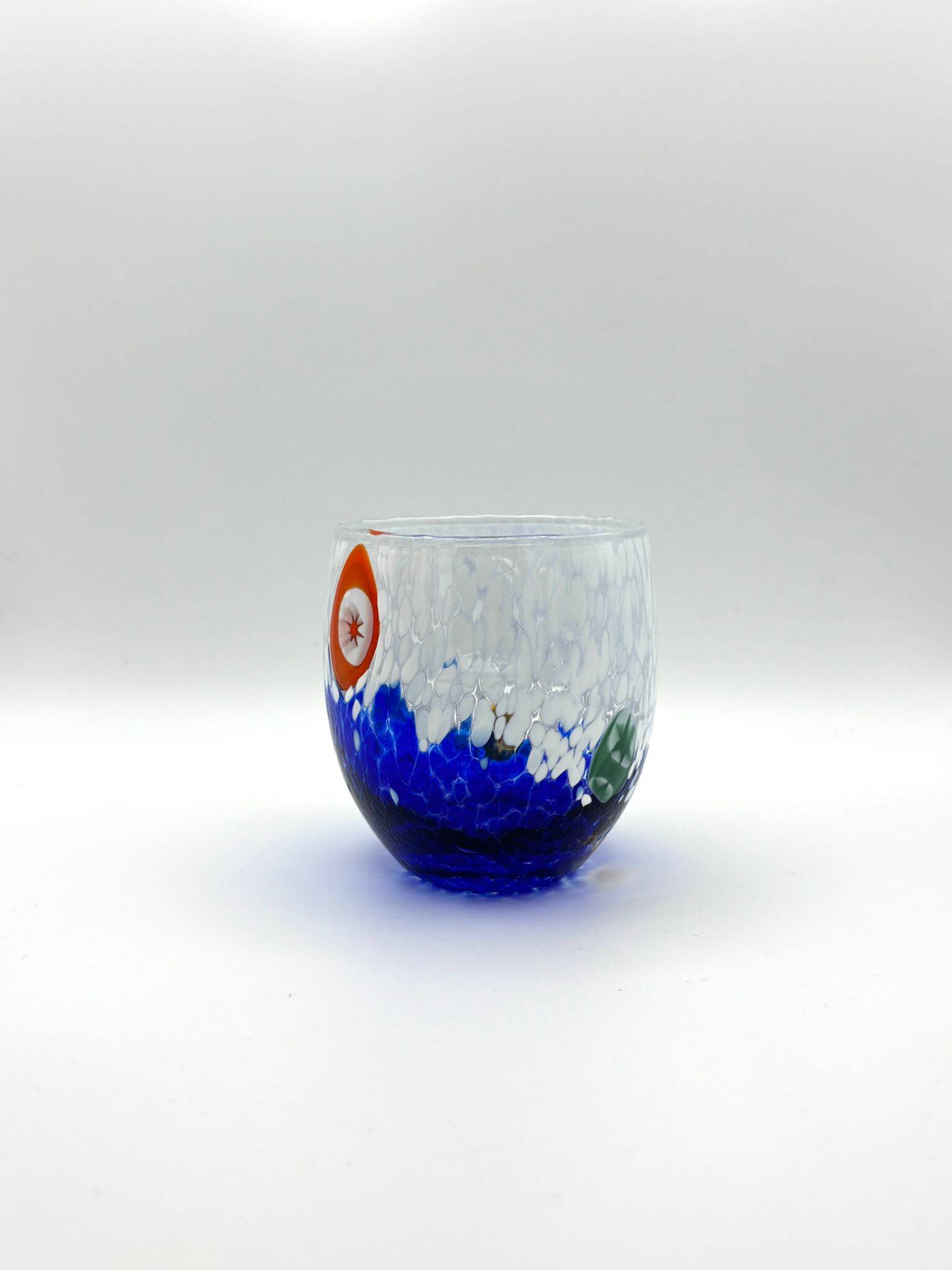 Set of 6 blown glass glasses from Venice with Effetre Murano murrine.