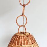 Rustic Mid-Century Wicker Pendant Lamp, Handwoven in Spain, c. 1960s