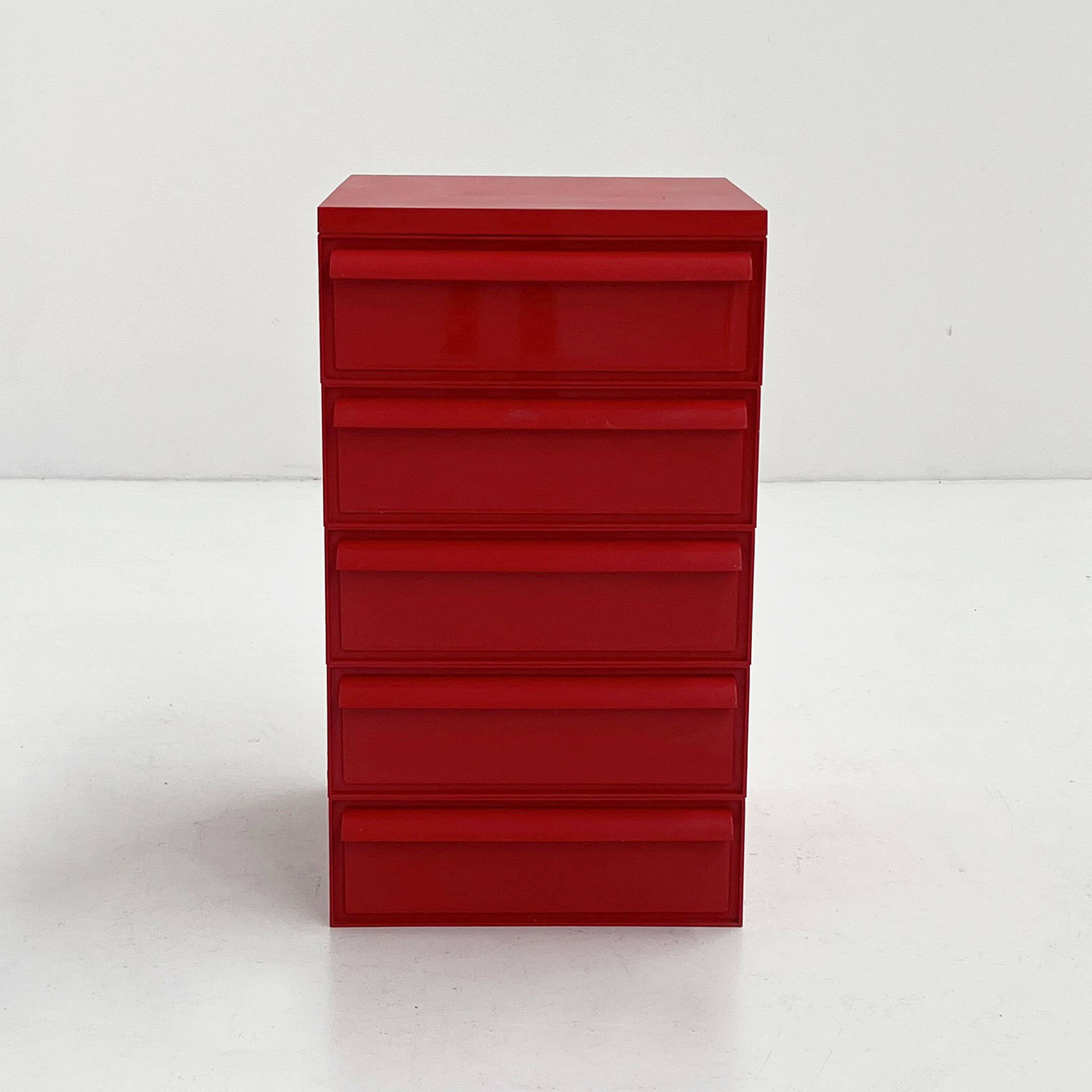 Red 5-drawer cabinet model “4601” by Simon Fussell for Kartell, 1970