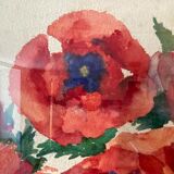 Tableau ancien, nature morte aux coquelicots, années 60