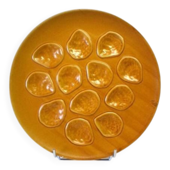 Plat de service à huîtres en céramique marron en bon état