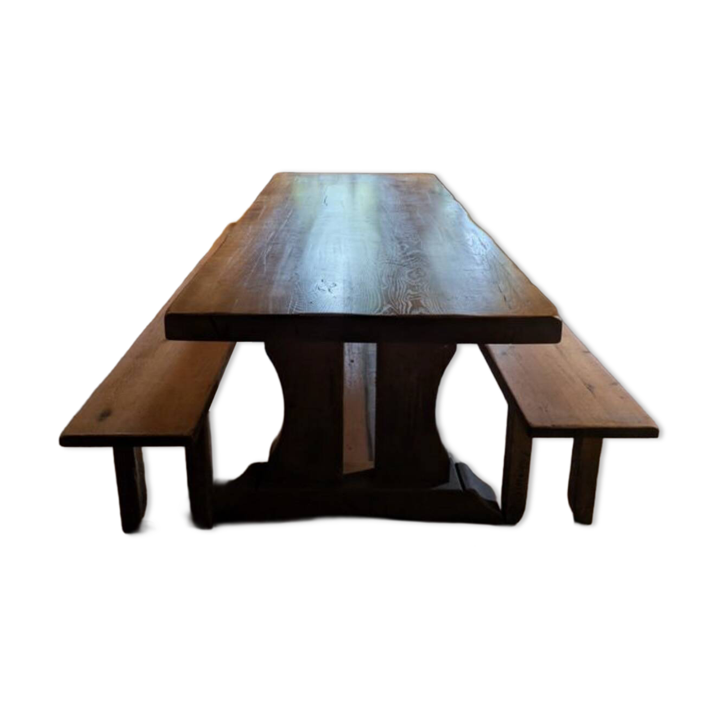 Set of 3 monastery tables in solid oak 220 cm with 6 matching benches.