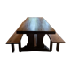 Set of 3 monastery tables in solid oak 220 cm with 6 matching benches.