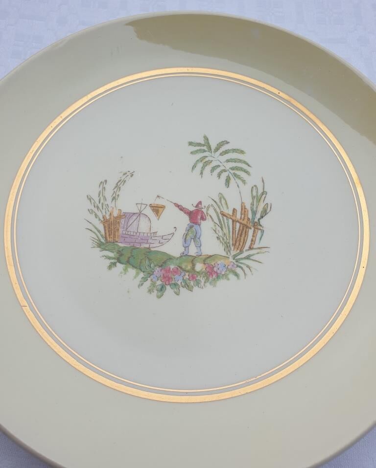 Set 12 plates Gien 1960 Japanese gardens variations in minor yellow