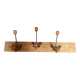 Old wooden wall coat rack + 3 wrought iron hooks & vintage wooden ball