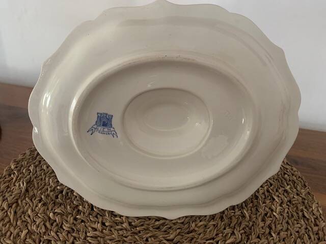 Gien earthenware gravy boat, Rouen decor