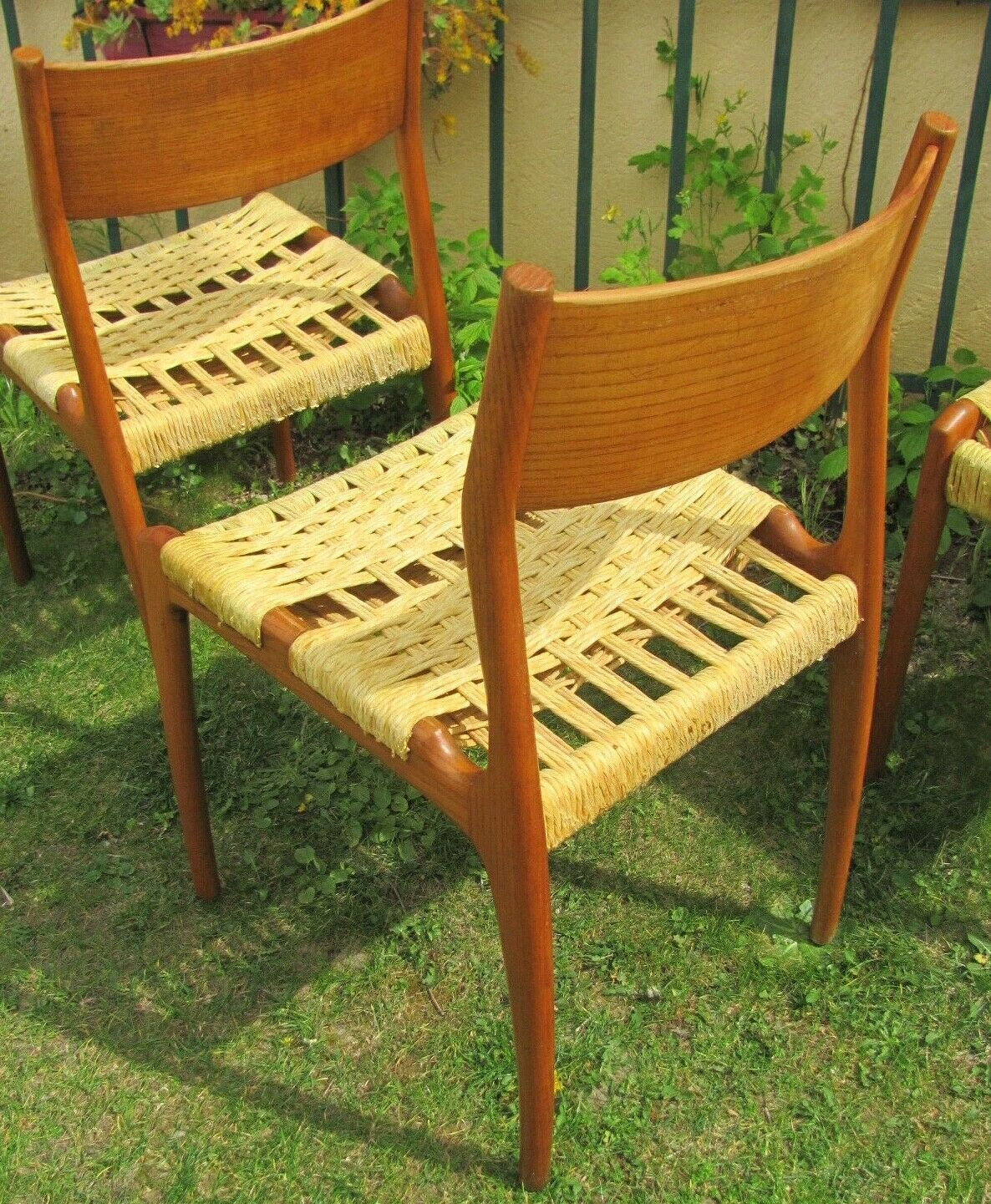 Three Scandinavian chairs - seated in braided rope
