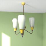 Mid Century Modern opaline glass 3-light chandelier