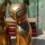 Gold-plated brass bookend cat