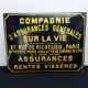 Plaque émaillée compagnie assurance vintage