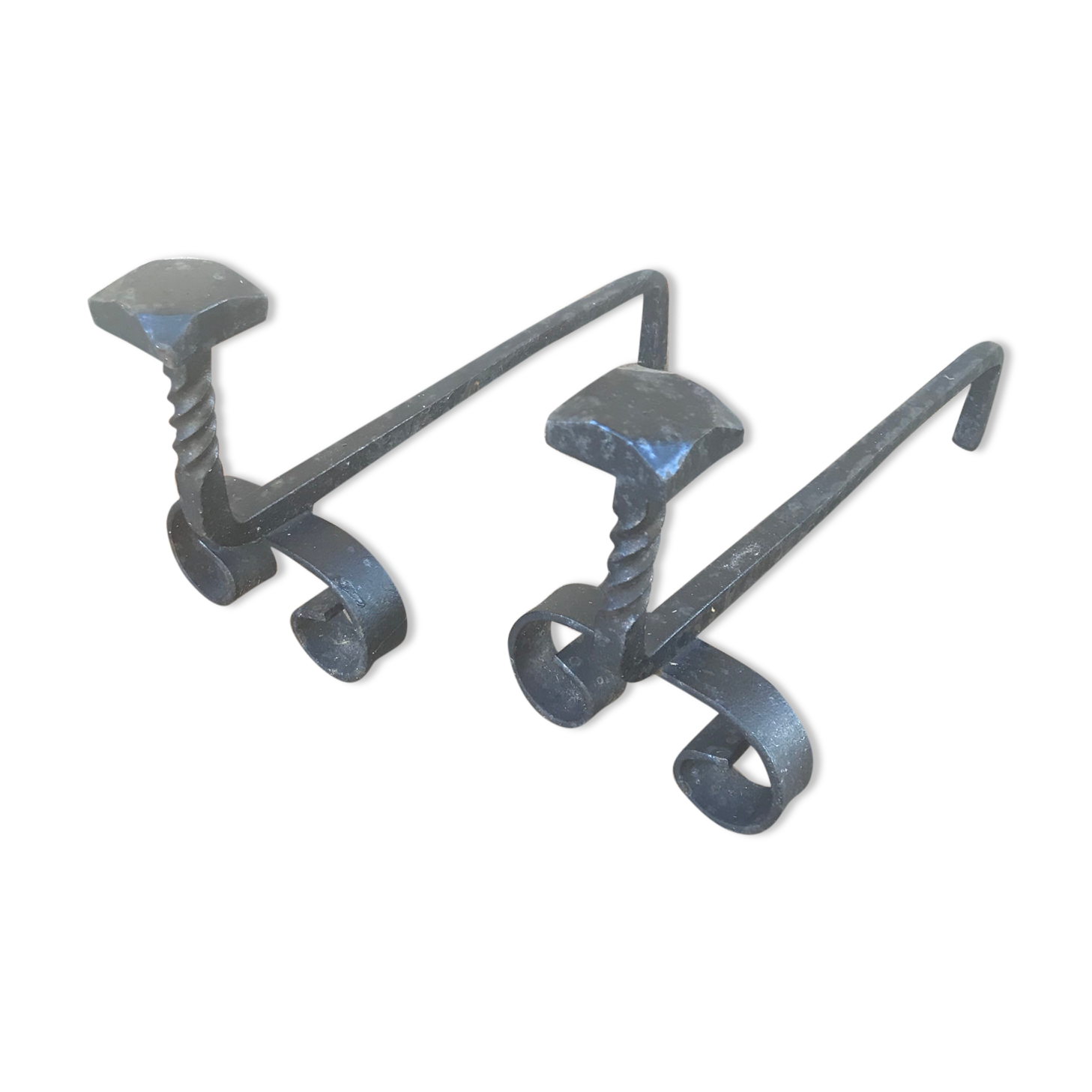 Old pair of twisted wrought iron andirons