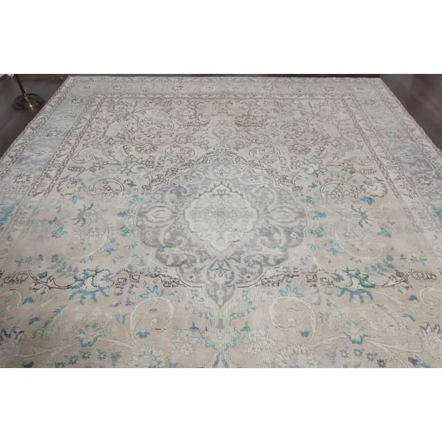 1970s Vintage Persian Handmade Wool Cotton Blue Area Rug 298x384