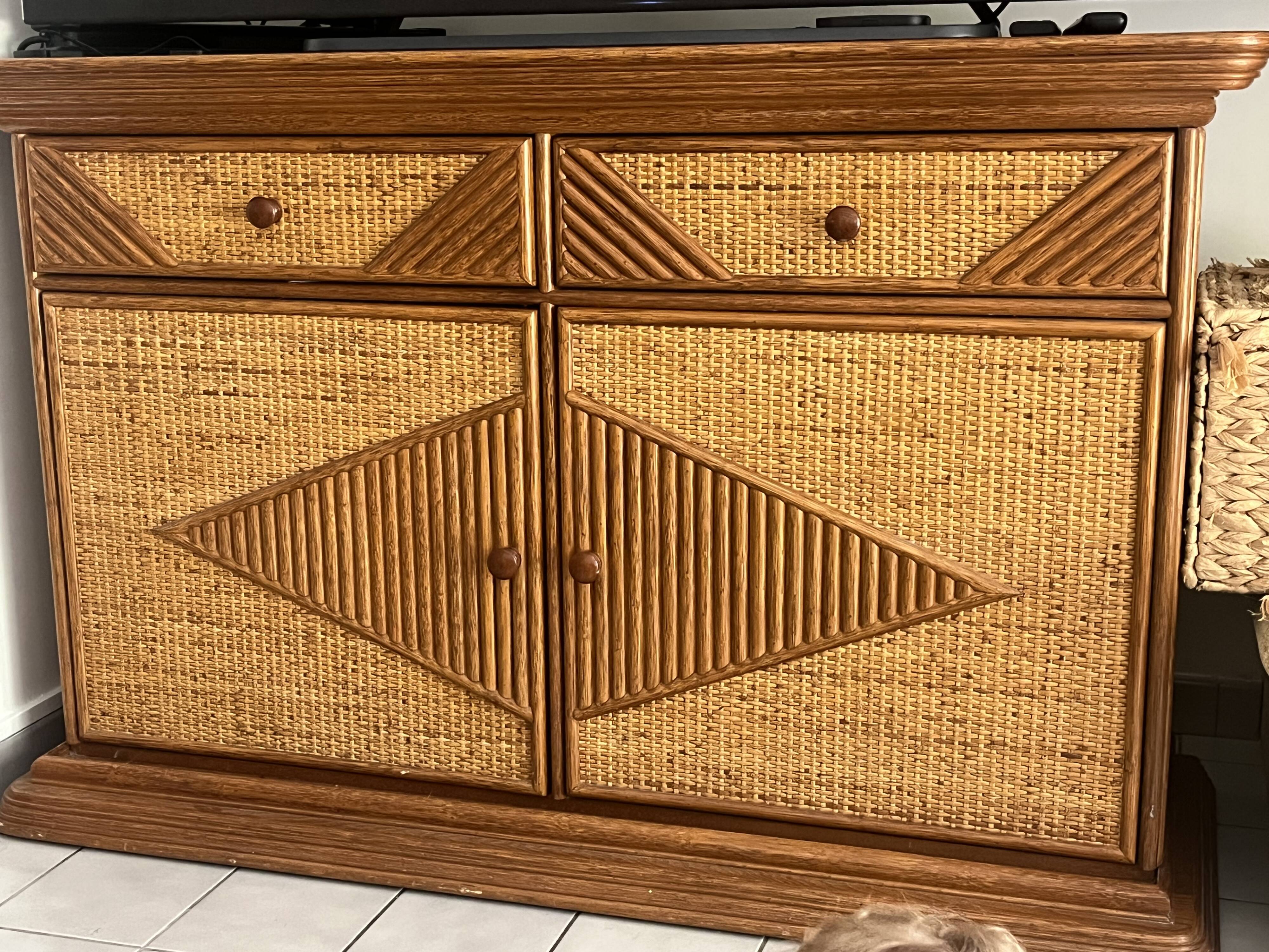 Buffet, vintage wicker commode in Riviera style, 1970s.