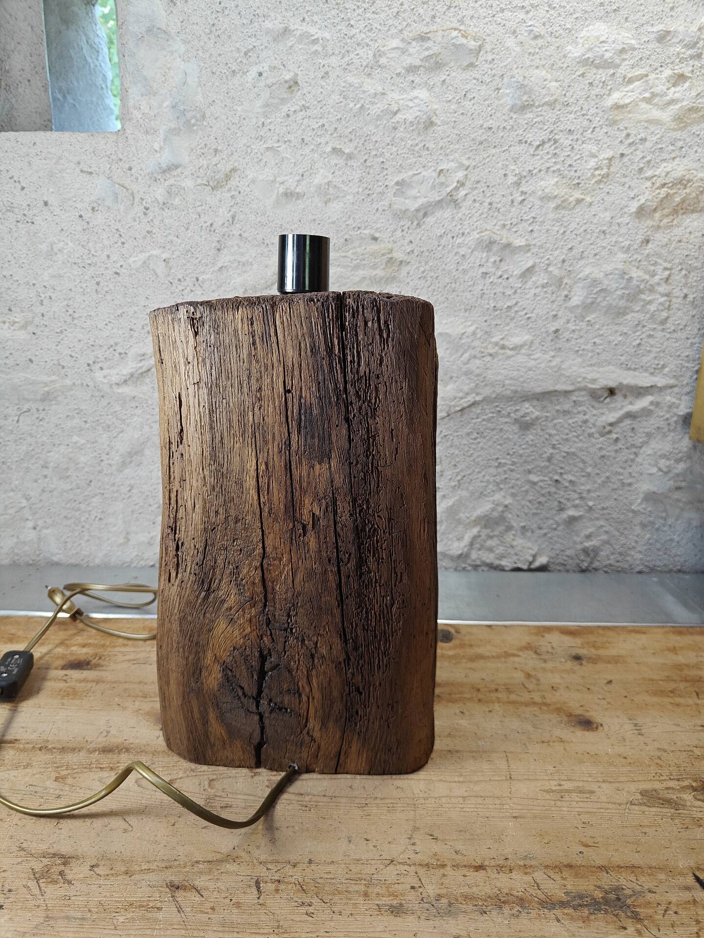 Brutalist table lamp in solid oak