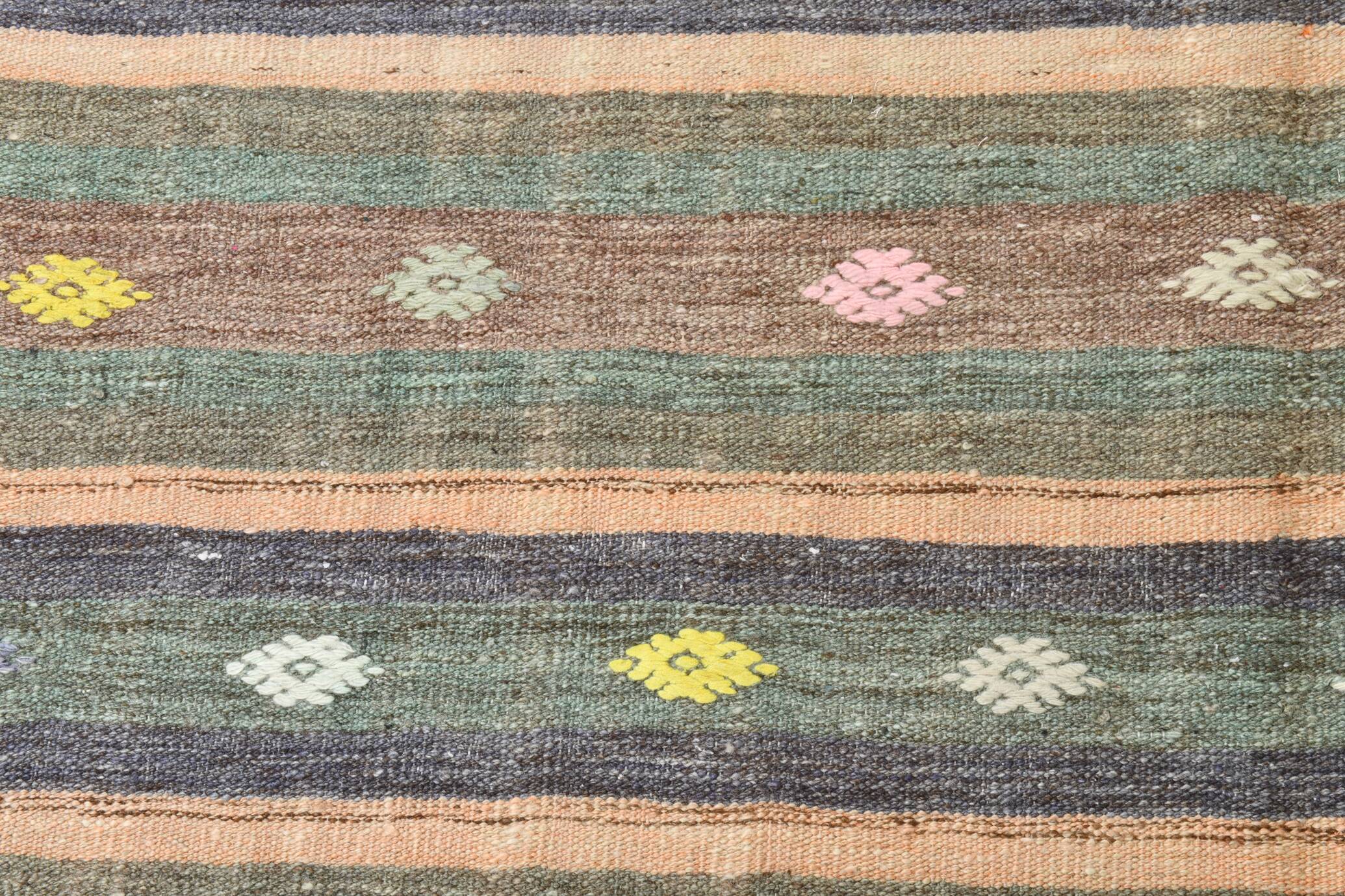 6x9 Gray & Green Striped Pattern Kilim Rug, 176x262Cm