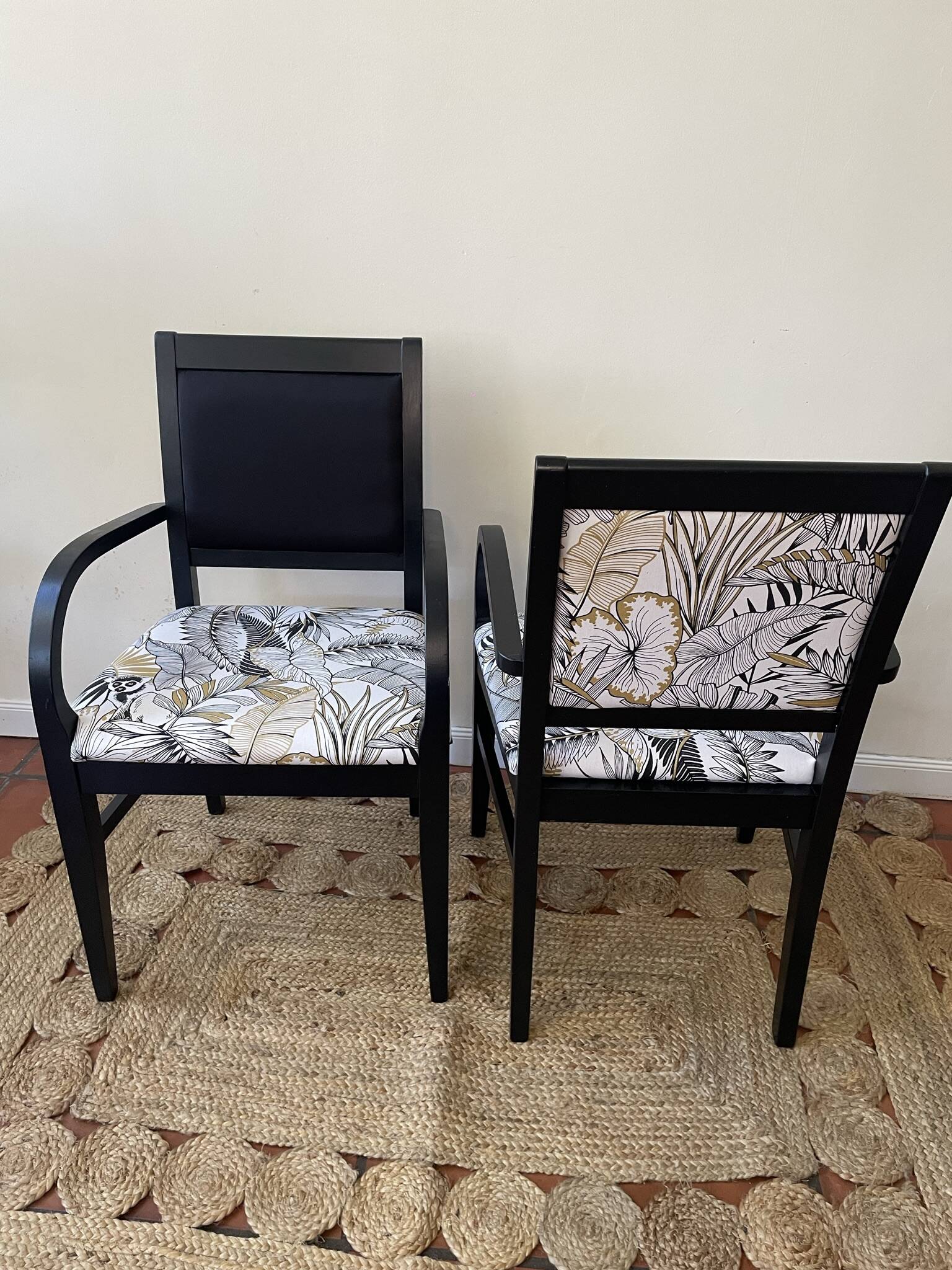 Black wooden armchair with golden leaves