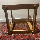 Brutalist table in wood and smoked glass