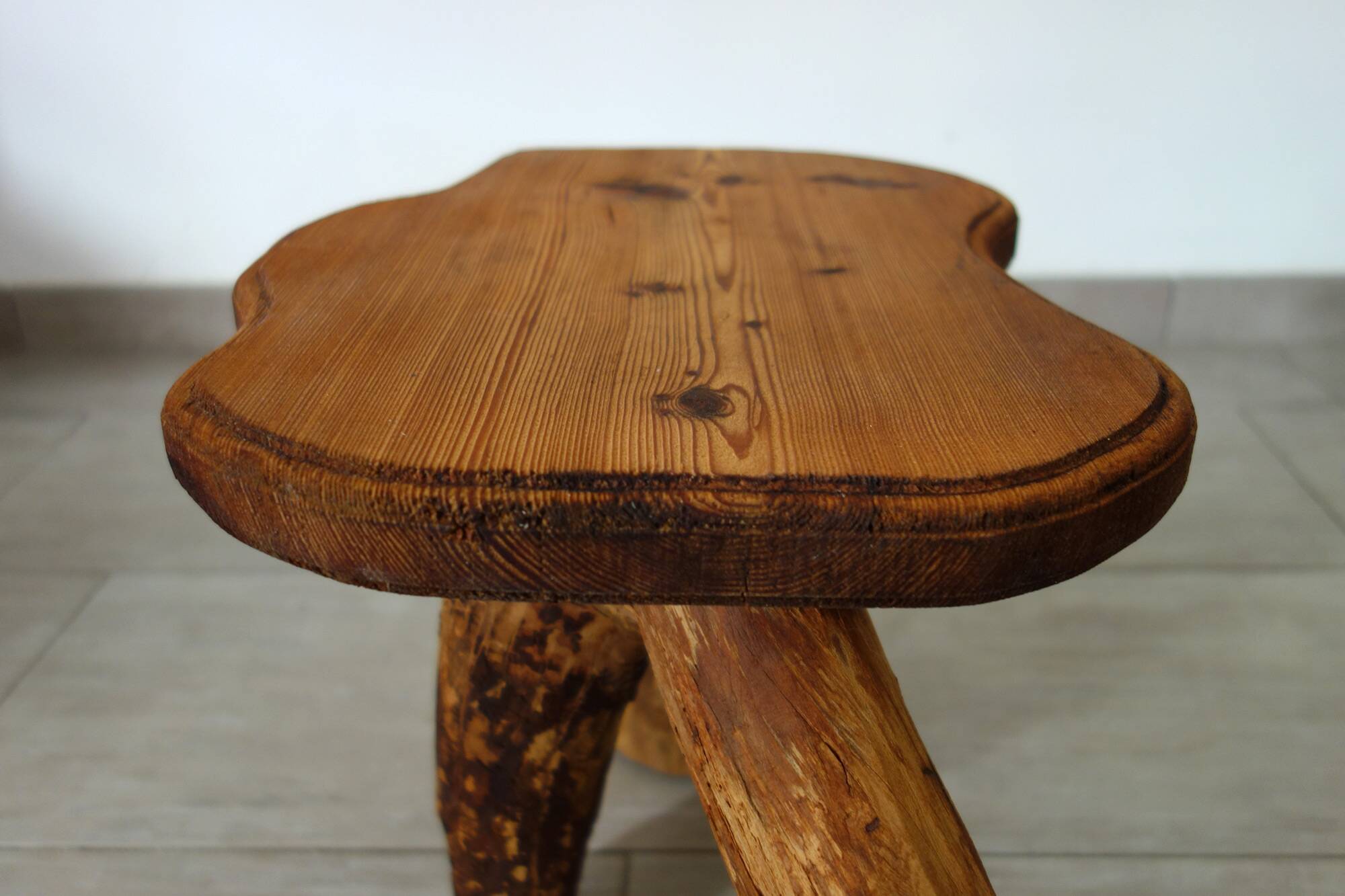 Vintage wooden brutalist stool or plant stand