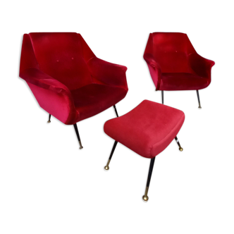 Italian armchairs and Ottoman of the 50s style Gigi Radice
