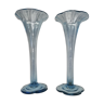 Duo of old blue vases corolla shape