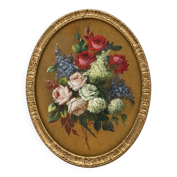 Still life with flowers. Oil on panel.