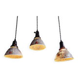 Set of 3 industrial mercury glass pendant lights, GAL (France), 1930s