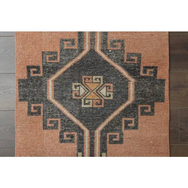1970s Vintage Turkish Oushak Handmade Wool Cotton Orange Runner Rug 80X332
