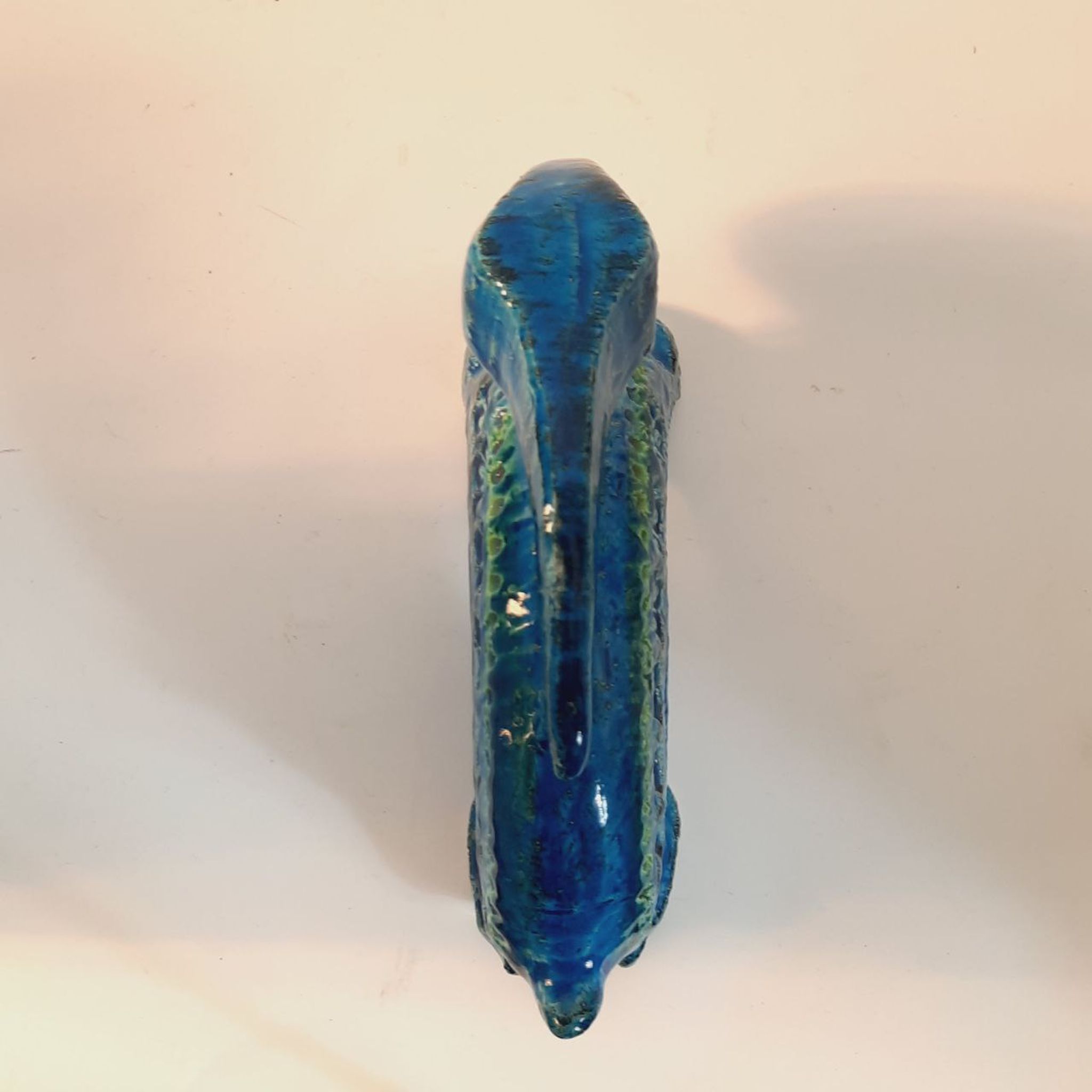Rabbit statue, vintage, Aldo Londi for Bitossi, Rimini blue series