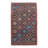 Tapis Kilim tribal bleu et bordeaux