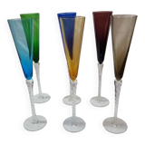 6 Murano colored champagne flutes