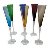 6 flutes à champagne de couleur Murano