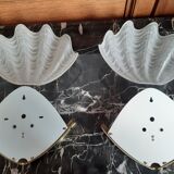 Pair of wall lamp shell bronze frame 1970 art deco style