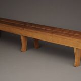 Long Oak wood Slatted Bench. 1970s