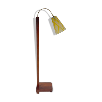 Lampadaire en bois et laiton des années 1950, Allemagne
