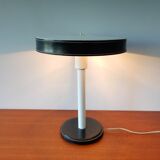 Lampe de table en cuir vert vintage et en métal blanc