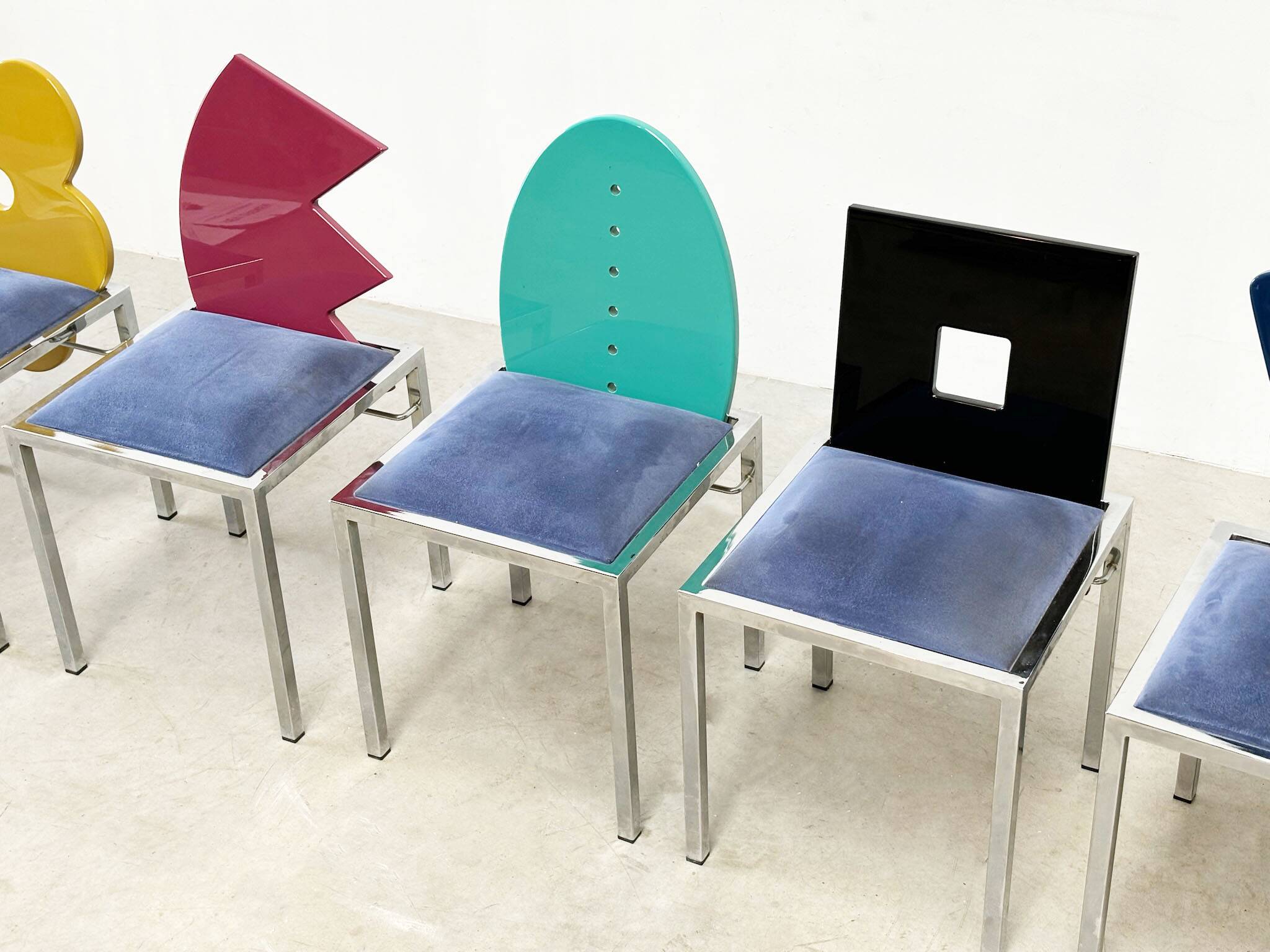 Set of 6 postmodern dining chairs by Salvati e Tresoldi for Omaggi / Saporiti