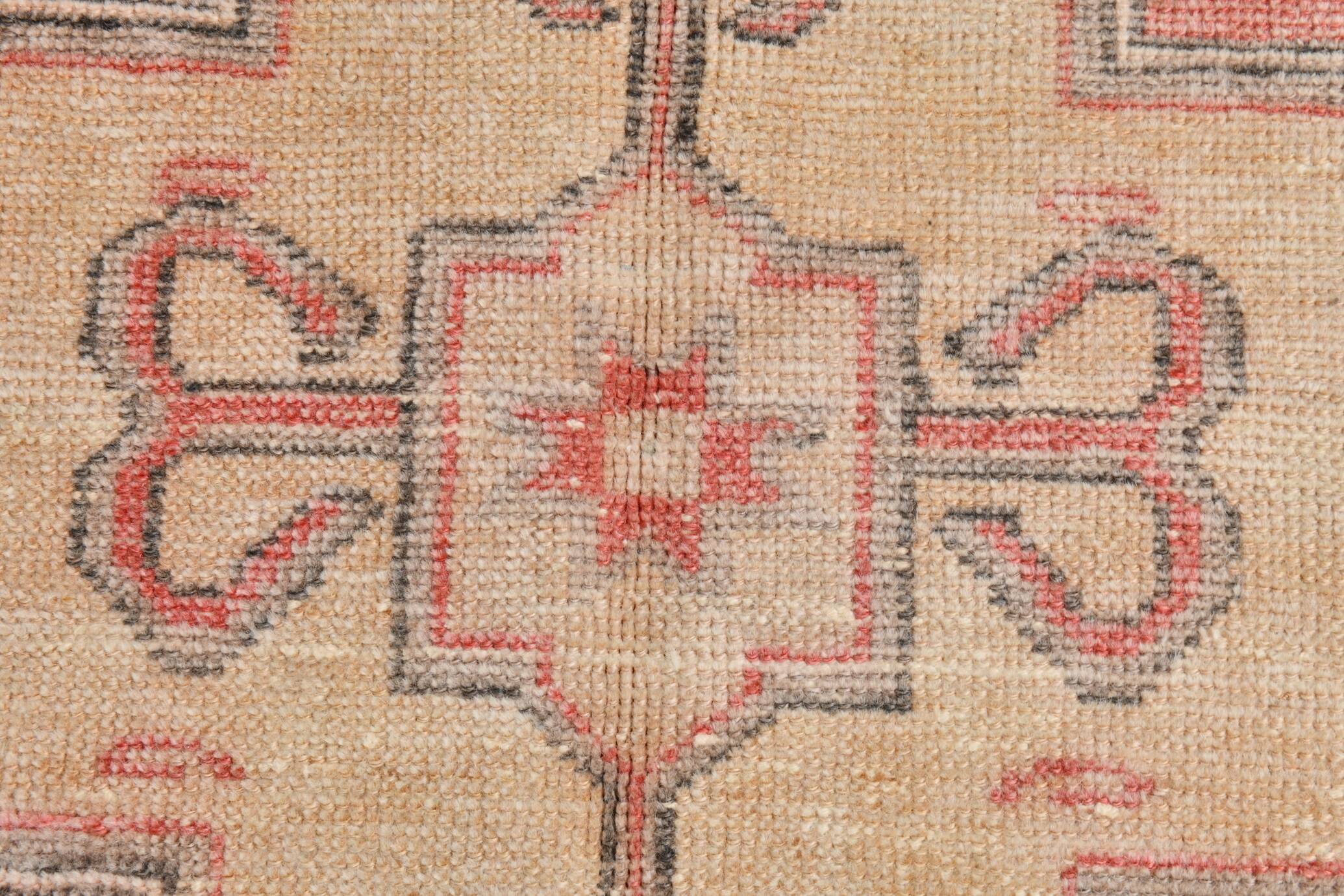 4x8 Red Cream Handmade Oriental Vintage Rug, 117x230Cm