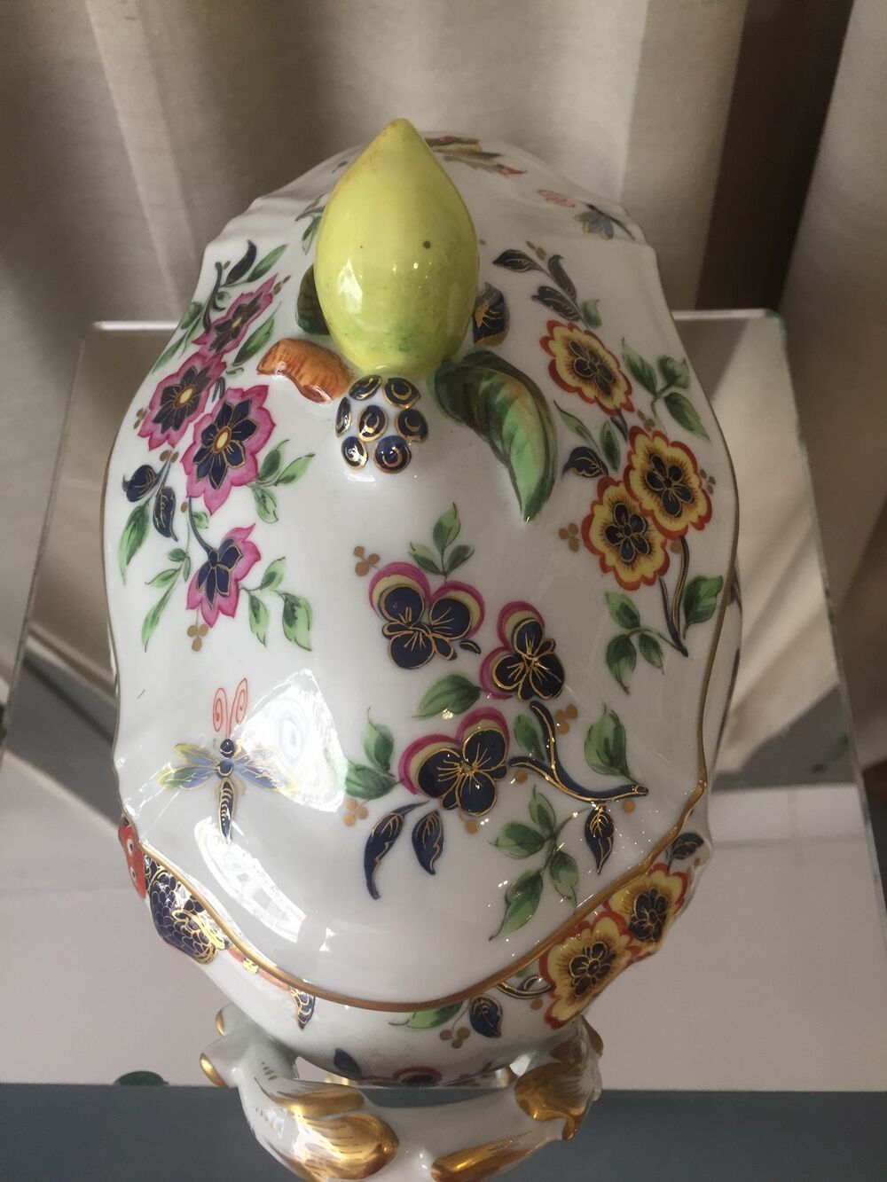 Soupiere or legumier in porcelain painted at home le tallec paris france floral decor