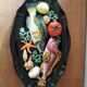 Vintage barbotine dish with fish decoration in relief