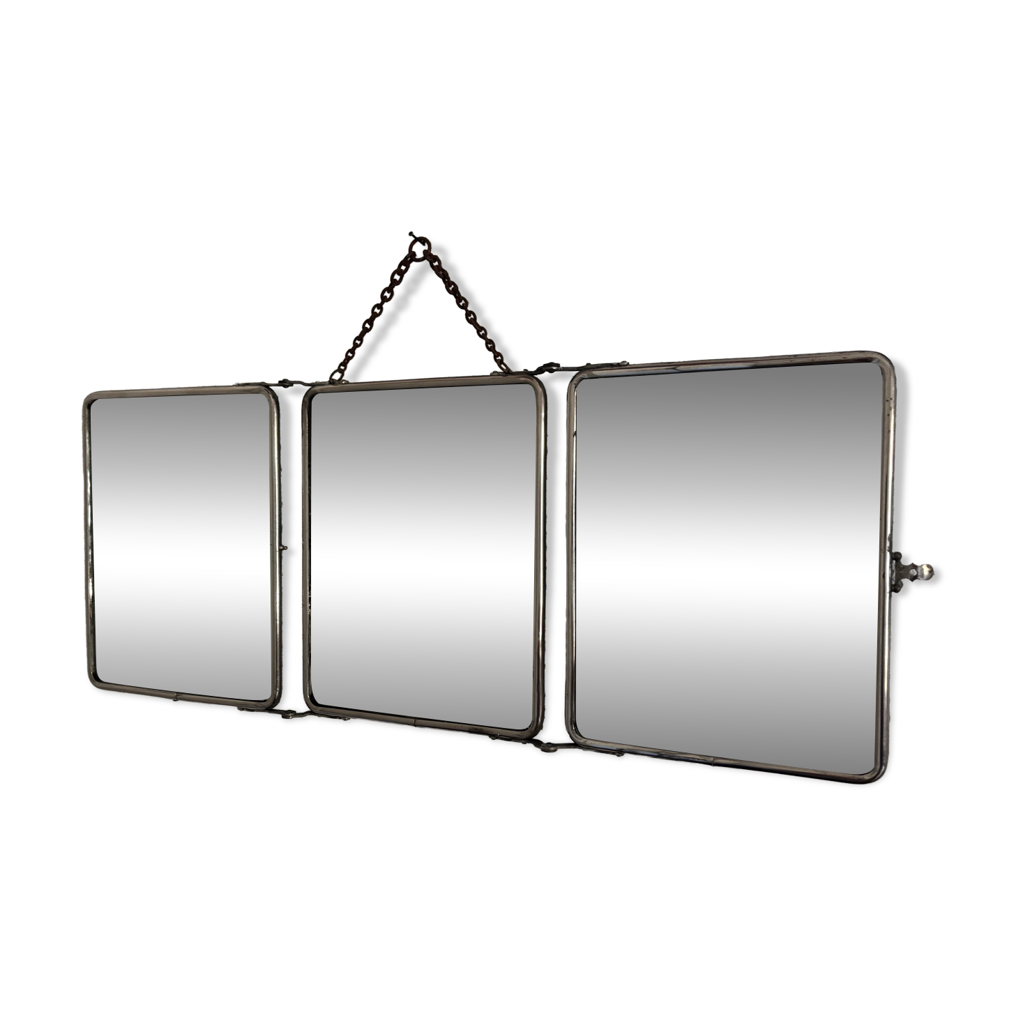 Miroir vintage 1930 triptyque barbier déposé G.B Paris - 28 x 69 cm