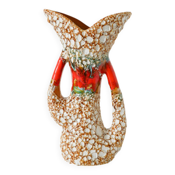 Vase en céramique forme organique, Fat Lava, moutarde et orange, 1970