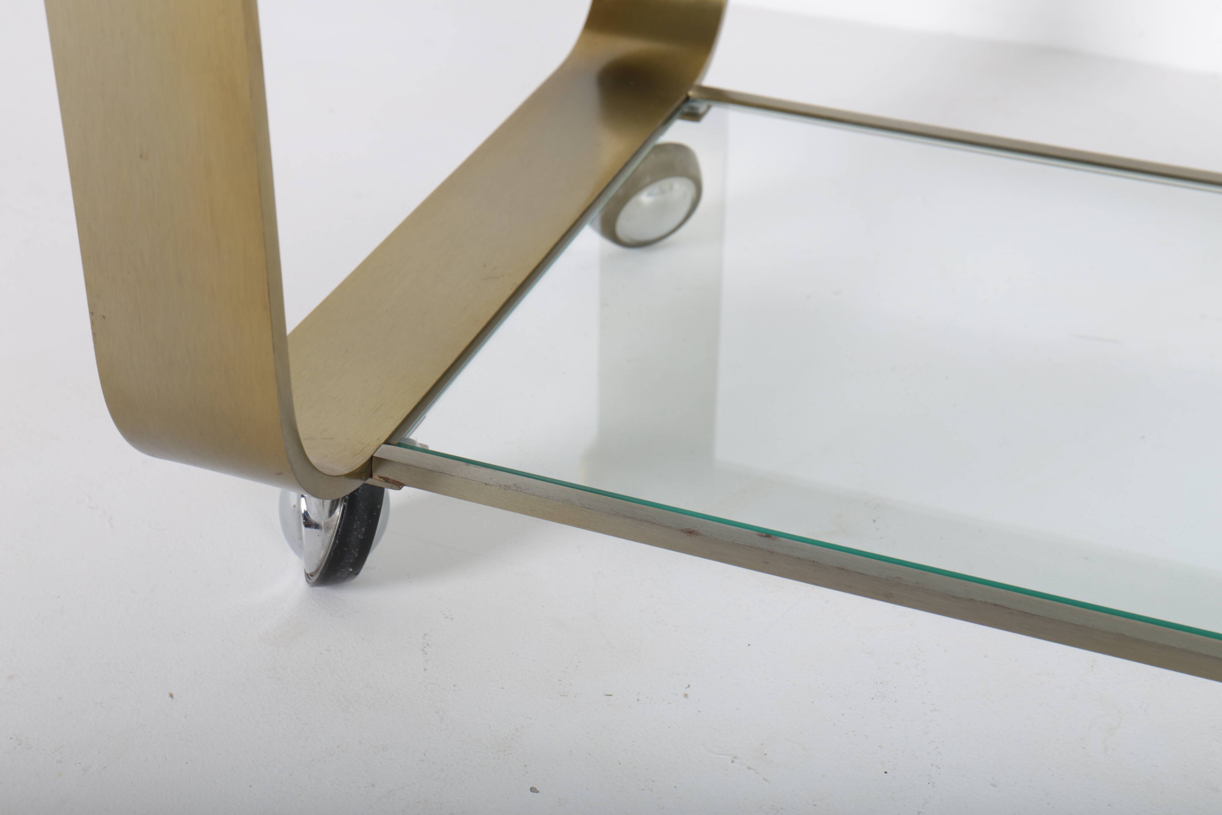 Vintage coffee table in gold metal and double glass top, 70s