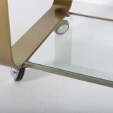 Vintage coffee table in gold metal and double glass top, 70s