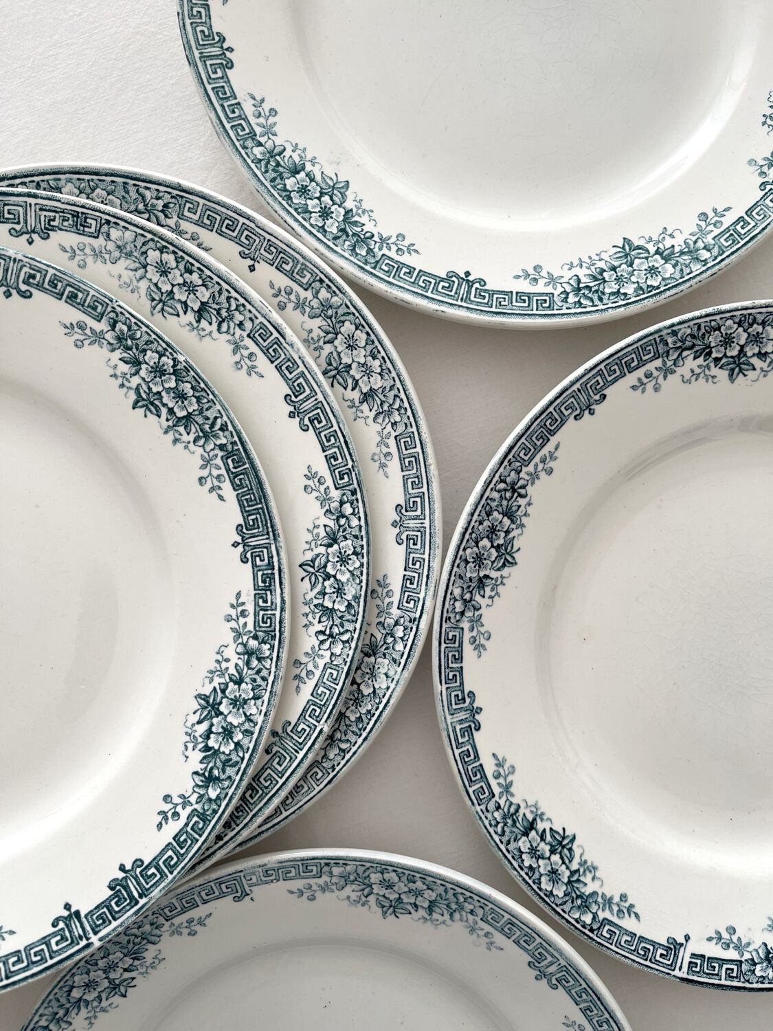 6 antique ironstone dinner plates "Lucy" Saint Amand