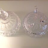 Globe candy box on tripod legs in chiseled glass / vintage 60s-70s