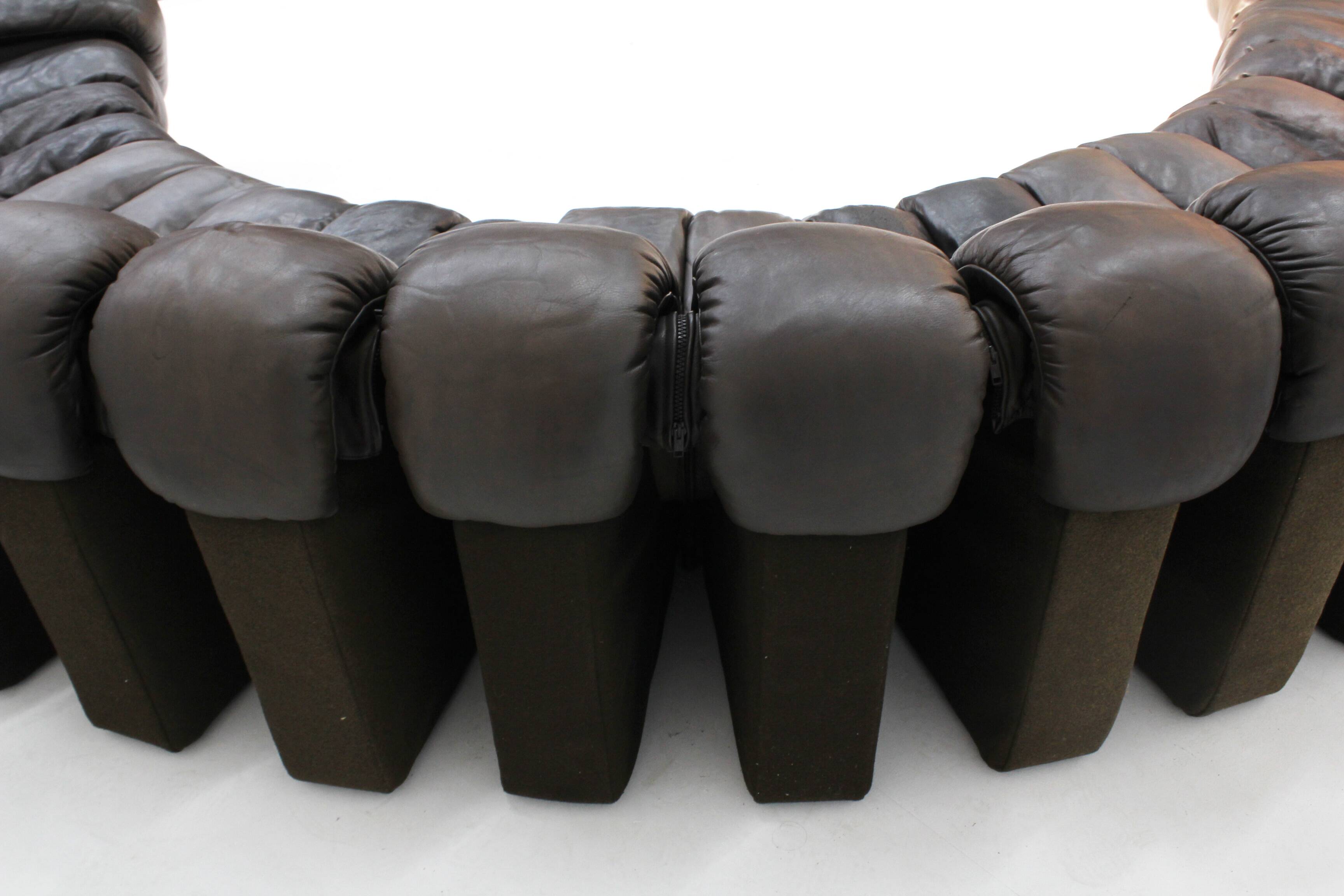 Vintage DS-600 Non stop Snake sofa by De Sede in original brown leather, 19